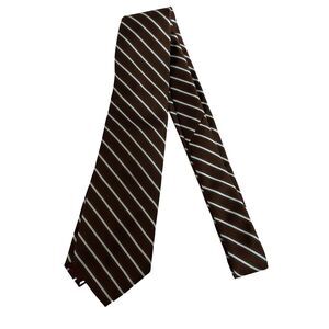 #6694 Mervyns Pour Les Hommes Brown and White Striped Mens Necktie, Tie